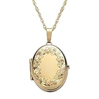 Women's & Ladies 14k (Karat) Yellow Gold-Filled Engraved Oval Four Picture Locket, Gold-Filled Locket Features Flower Engraved Details & Opens To Reveal Four Pictures, 18