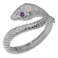LBG 18k White Gold Natural Opal Amethyst Womens Band Ring - Sizes 4 to 12 Available