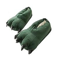 Thicken Warm Winter Slippers Dinosaur Claws Slippers Novelty Feet, Green, Size 20 X-Wide