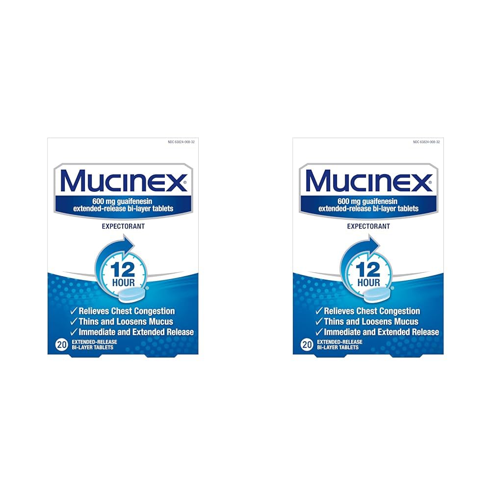 Mucinex Chest Congestion, Expectorant 12 Hour Extended Release Tablets, 20ct, 600mg Guaifenesin with Extended Relief of Chest Congestion Caused by Excess Mucus. Thins and Loosens Mucus (Pack of 2)