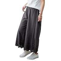 Nissen Women's Long Pants with Lace Hem Embroidery Layering 100% Cotton