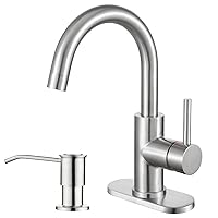 CREA Small Kitchen Faucet with Soap Dispenser,Brushed Nickel Bar Sink Faucet Single Hole,High Arc Single Handle Utility Faucet for Laundry Sink RV Outdoor Pre Wet Bar