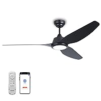 Ovlaim Ceiling Fan with Light DC Motor, 142 cm Dimmable LED Lighting, 6 Speeds, Quiet Ceiling Fan with Remote Control, 3 Blades, Black