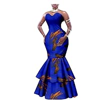 African Dresses for Women Party Wear for Girls Women Wax Print Sexy Gown Cocktail Mermaid Ruffles