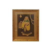 Mangla Arts, Lady Paper Gold Painting, Wall decor Photo, Tanjore Paintings for Living Room, Bedroom, 18X14 Inches (with Antique Frame) - 7 Days Delivery