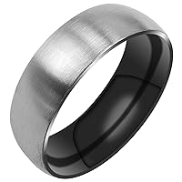 Everstone Matte & Brushed Dome Ring Male Female Men Women His Her Groom Bride Promise Ring Wedding Bands Titanium Ring Color Black & Silver 7MM 5MM & 3MM
