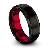 Tungsten Carbide Wedding Band Ring 8mm for Men Women Green Red Blue Purple Black Copper Fuchsia Teal Interior with Step Bevel Edge Brushed Polished