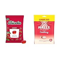 Ricola Cherry 45 Count Throat Drops & Halls Strawberry 70 Count Throat Drops Bundle