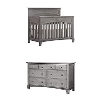 Evolur Santa Fe 5-in-1 Convertible Crib, Storm Grey with Double Dresser