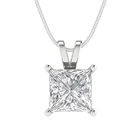 2.05 ct Princess Cut Stunning Genuine Created White Sapphire Solitaire Pendant With 16