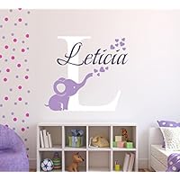Personalized Elephant Hearts Name Wall Decal - Elephant Baby Room Decor - Nursery Wall Decals - Hearts Wall Decal Vinyl Sticker Decalzone Inc
