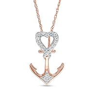 0.10 CT Round Cut Created Diamond Heart Anchor Pendant Necklace 14K Rose Gold Over