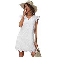Fall Dresses for Women 2023 White Dress Women Dresses for Women Eyelet Embroidery Scallop Trim Dress Dresses for Women