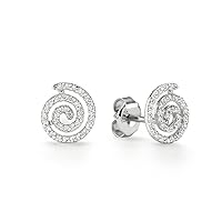 Diamond Stud Earrings - 14K White Gold - Gold Spiral Earrings Studded with Sparkling Cluster Diamonds - Fine Jewelry - Elegant Gift (0.2ct, 1.1g, 0.3