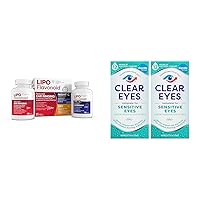 Lipo-Flavonoid Day & Night Combo Kit for Tinnitus Relief, 90 Caplets with Clear Eyes Sensitive Eye Drops, 2 Packs, 0.5 Oz Each