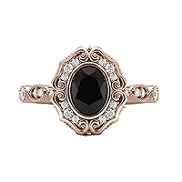Antique Black Onyx Engagement Ring Oval Cut Black Onyx 1 CT Art Deco Wedding Ring Filigree Style Rings Unique Black Onyx Wedding Anniversary Ring