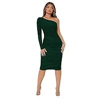Dresses for Women - One Shoulder Ruched Bodycon Dress