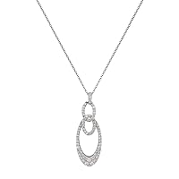 AGS Certified Natural Diamond Oval Loop Pendant (I1, F-G) 0.77 ctw 14K White Gold. Included 18 Inches Gold Chain.
