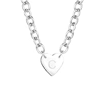 ZakiaHo Heart Letter Initial Necklaces for Women Girls Chunky A-Z Alphabet Personalised Name Necklace Pendant Jewellery Birthday Gifts Stainless Steel Choker Necklace