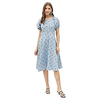 Women's Rayon Fit and Flare Midi Dress FMD_Sky_Blue_035