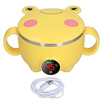 Pilipane Stainless Steel Child Bowl with Lid,Keep Warm Baby Food Bowl,Automatic Constant Temperature 45 ℃,USB Charging Lunch Box Electric Food Warmer(Yellow)