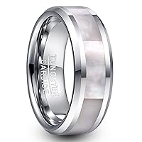 Vakki 8mm Tungsten Wedding Ring for Women Natural Abalone Shell/Mother of Pearl/Lapis Lazuli Inlay Promise Ring Beveled Edge Comfort Fit Size 6-14