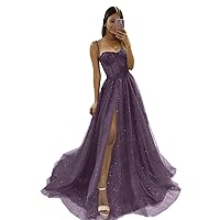 Maxianever Women's Lavender Tulle Prom Dresses Corset Bodycon Floor Length Glitter A Line Formal Evening Party Gowns with Slit US8