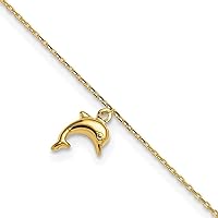 10k Gold Dolphin Charm 9in With 1in Extension Anklet Measures 9mm Wide 10 Inch Jewelry for Women