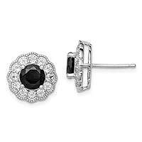 925 Sterling Silver Polished Black Sapphire and White Topaz Post Earrings Measures 13x13mm Wide Jewelry Gifts for Women