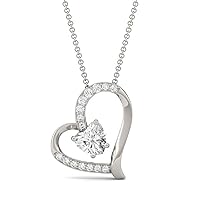 1.30ct Brilliant Heart Cut, VVS1 Clarity, Moissanite Diamond, 925 Sterling Silver, Pendant Necklace with 18