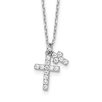925 Sterling Silver Rhodium Plated CZ Cubic Zirconia Simulated Diamond Religious Faith Crosses With 2in Extension Necklace 16 Inch Measures 8.6mm Wide Jewelry for Women