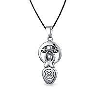 Bling Jewelry Ancient Divine Deity Celtic Venus Of Willendorf Pregnancy Goddess Of Fertility Pendant Necklace For Women Oxidized .925 Sterling Silver Black Silk Cord
