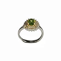 Green Peridot Halo Ring, Adjustable size, Sterling Silver, Shimmering and Timeless, Clear Color Zirconia