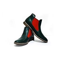 Modello Garda - Handmade Italian Mens Color Green Ankle Chelsea Boots - Cowhide Smooth Leather - Slip-On