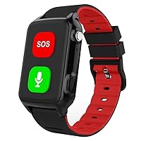 Elderly Smart Watch GPS Anti-Lost Tracker Fitness Tracker Watch for Dementia Alzheimer's 4G Phone Calling,Voice, & SOS,GeoFence Life Alert Systems for Seniors (Color : Red)
