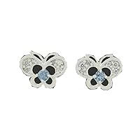 Natural Aquamarine & White Sapphire Stud Earrings .925 Sterling Silver