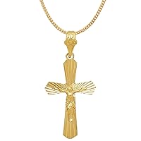 Large 14k Gold Heavy Plated Resurrected Passion Crucifix Pendant + Chain Necklace Choose Style (Rope, Figaro, or Curb) Set