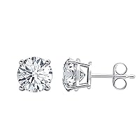D/VVS1 Round Cut Diamond Fancy Party Wear Solitaire Stud Earrings 14K White Gold Over .925 Sterling Silver(3 To 10MM)