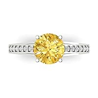 Clara Pucci 2.31 Round Cut cathedral Solitaire Yellow Simulated Diamond Accent Anniversary Promise Engagement ring 18K White Gold