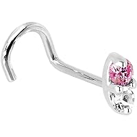 Body Candy 14k White Gold 1.5mm Genuine Pink Sapphire Diamond Marquise Right Nose Stud Screw 20 Gauge 1/4