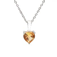 925 Sterling Silver Natural Yellow Citrine Gemstone Pendant With Chain Heart Design Pendant 925 Hallmarked Jewelry | Gifts For Women And Girls