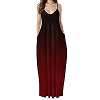 2024 Women Maxi Tank Dresses Plus Size Gradient Printed Sexy V Neck Everyday Sundress Loose Breathable Beach Vacation Dress