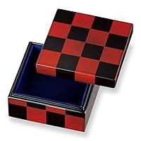 Mitani M16997-3 Yamanaka Lacquerware Storage Box, Red, 3.6 inches (9.1 cm), Yamanaka Coating, Foil Crafts, Princess, Square Small Box, Checkered White Bed