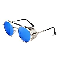 FEISEDY Steam Punk Sunglasses for Men Women Side Shield Round Steampunk Vintage Glasses Shades B2518