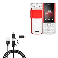 BoxWave Cable Compatible with Nokia 5710 XpressAudio - AllCharge 3-in-1 Cable - Jet Black