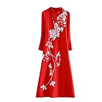 Chinese Style Women's Qipao Dress Autumn Embroidery Elegant Lady Plus Size Cheongsam