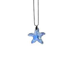 Kristallwerk, Women's Necklace 925 Silver with 20 mm Swarovski Elements Starfish Pendant Colour Crystal Aquamarine Aurore Boreale, Sterling Silver, Aquamarine