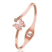 Kim Johanson Women's Stainless Steel Butterfly Bangle in Rose Gold with Zirconia Stones Including Jewellery Bag, Stainless Steel, Cubic Zirconia