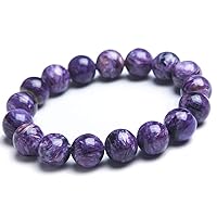 Natural AAA Purple Charoite Bracelet Stretch Bracelet | 7-7.5” Charoite Bracelet Gemstone Bracelet | Unisex Bracelet | 12mm Round Shape Beads| Men Beaded Bracelet