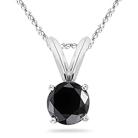Round Black Diamond Solitaire Pendant AAA Quality in 14K White Gold Available in Small to Large Sizes